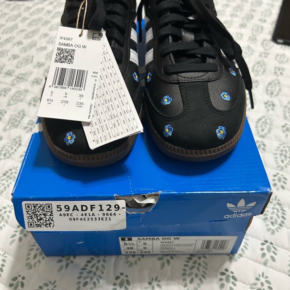Adidas Black Samba OG Shoes Floral embroidered